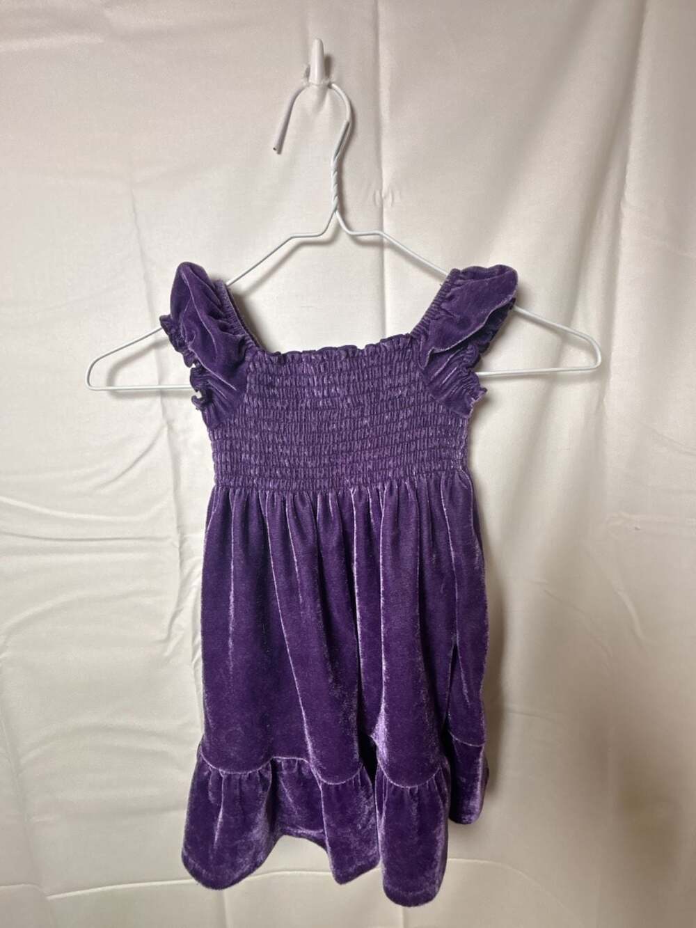 Hart Street Purple Velvet Smocked Ruffle Strap Dress Size 3T